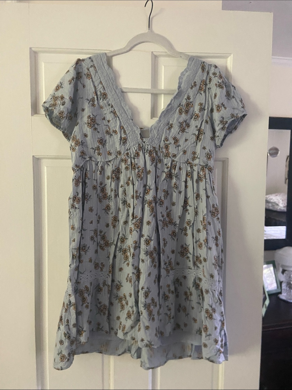 Urban Outfitters Light Blue Floral Lace-Trim babydoll dress